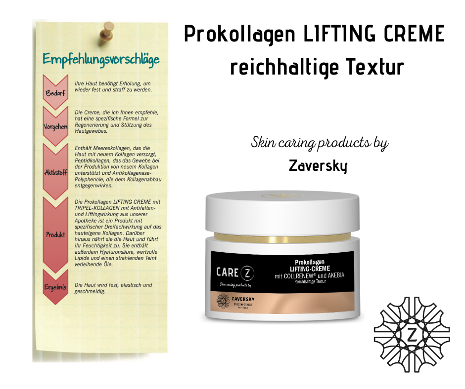 Prokollagen LIFTING CREME mit 3-fach Wirkung reichhaltige Textur CareZ bei Apotheke Zaversky