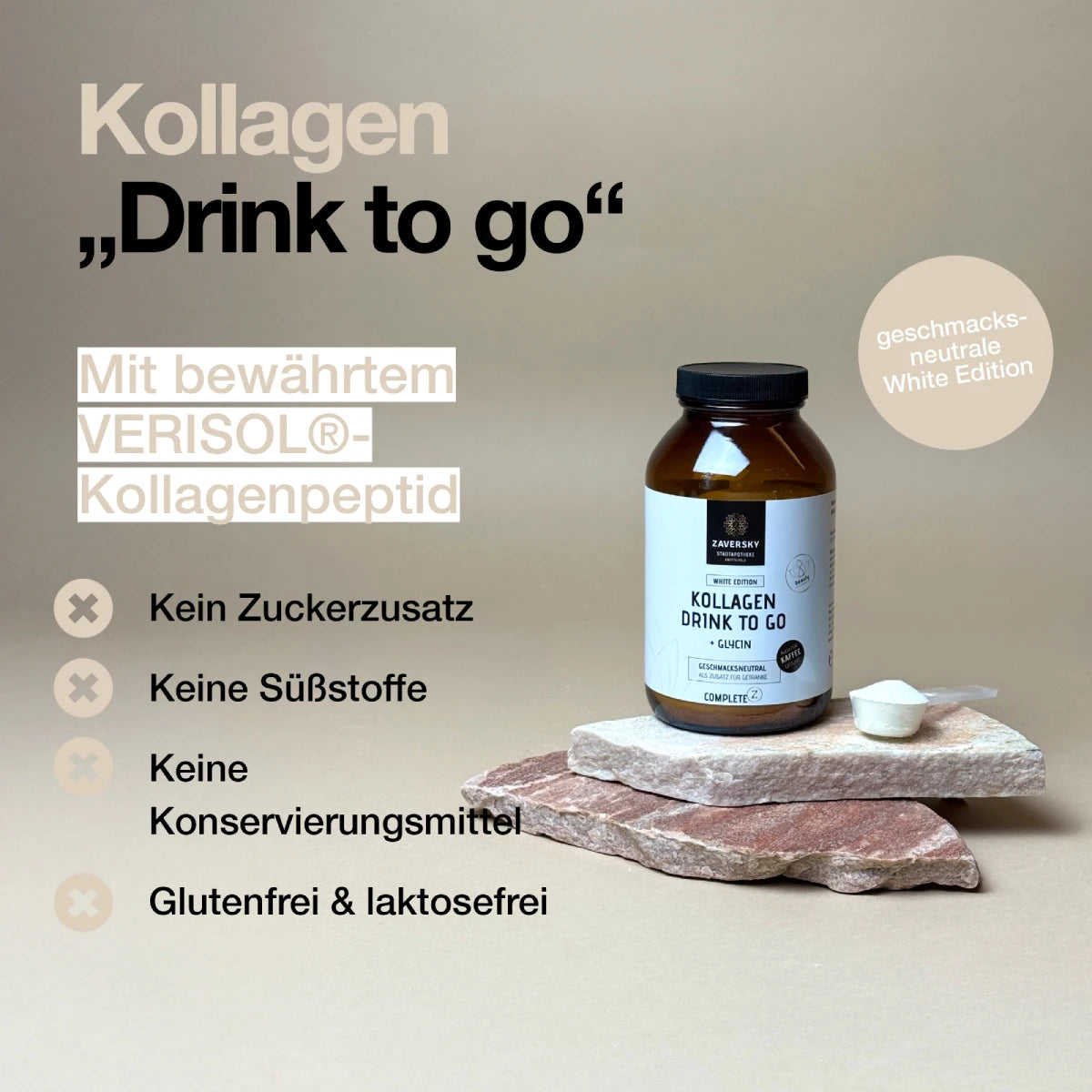 Kollagen Drink to Go "White Edition" (52 Portionen, geschmacksneutral) bei Apotheke Zaversky