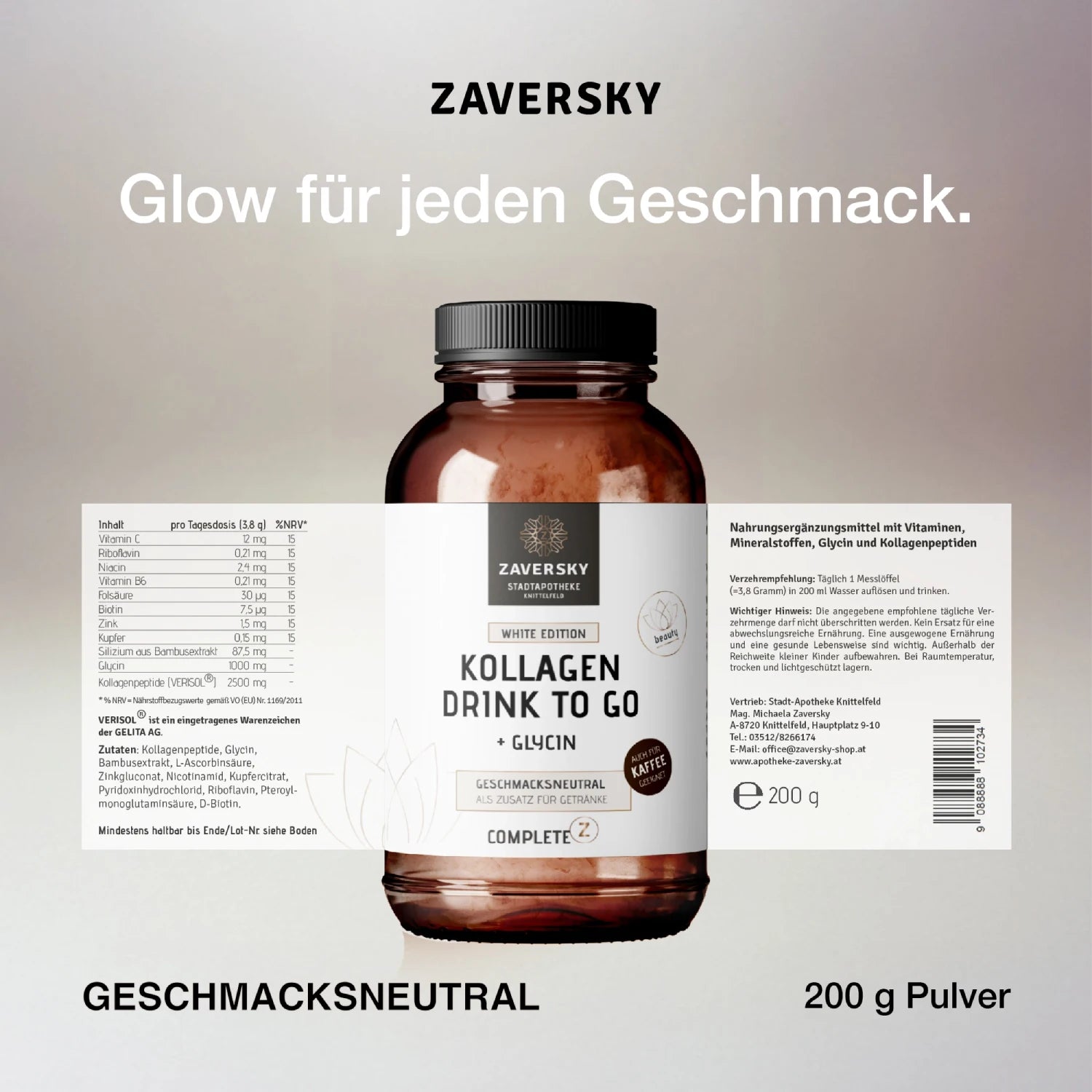 Kollagen Drink to Go "White Edition" (52 Portionen, geschmacksneutral) bei Apotheke Zaversky