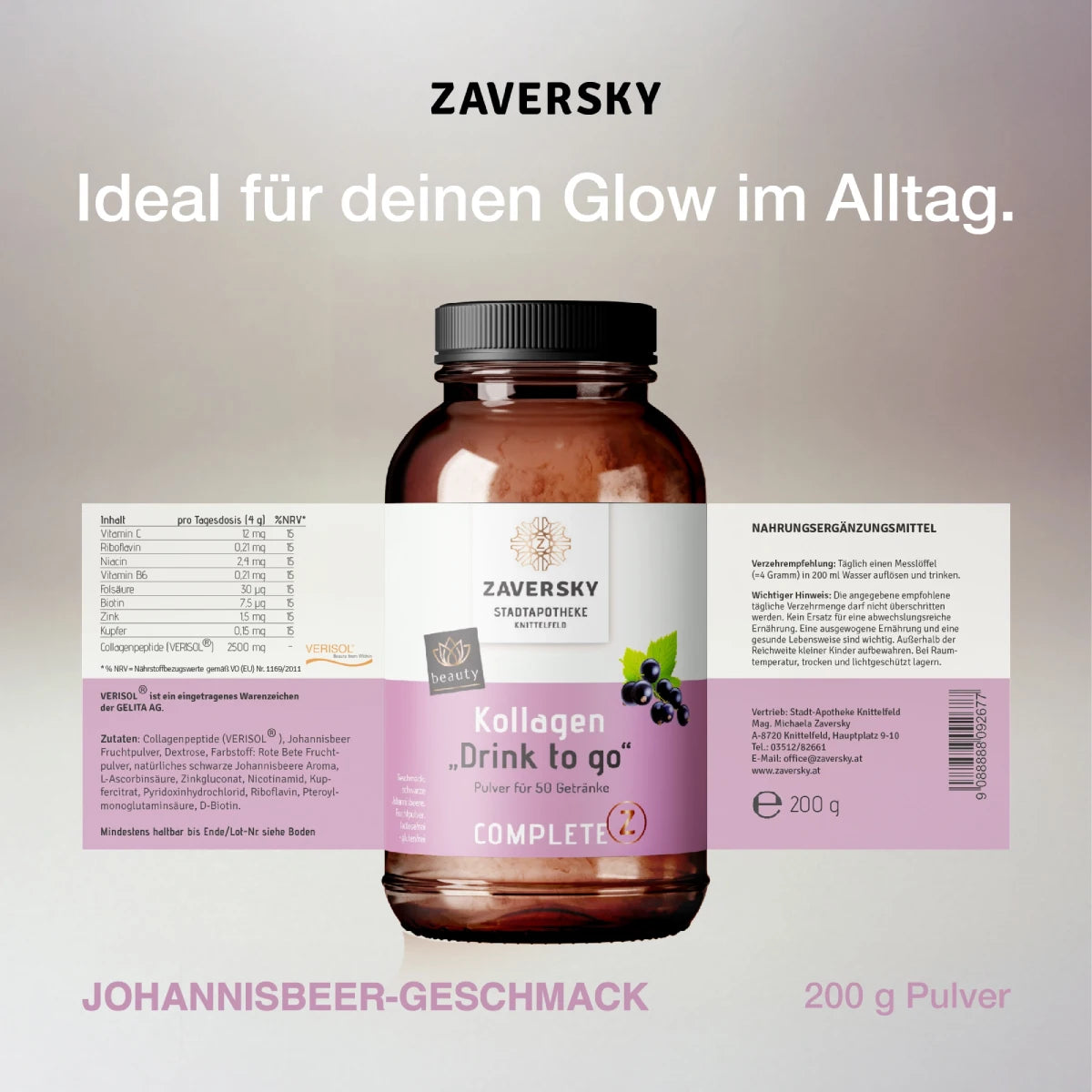 Kollagen "Drink to Go" mit Johannisbeerfruchtpulver - Gratis Produkt (ab €400) bei Apotheke Zaversky