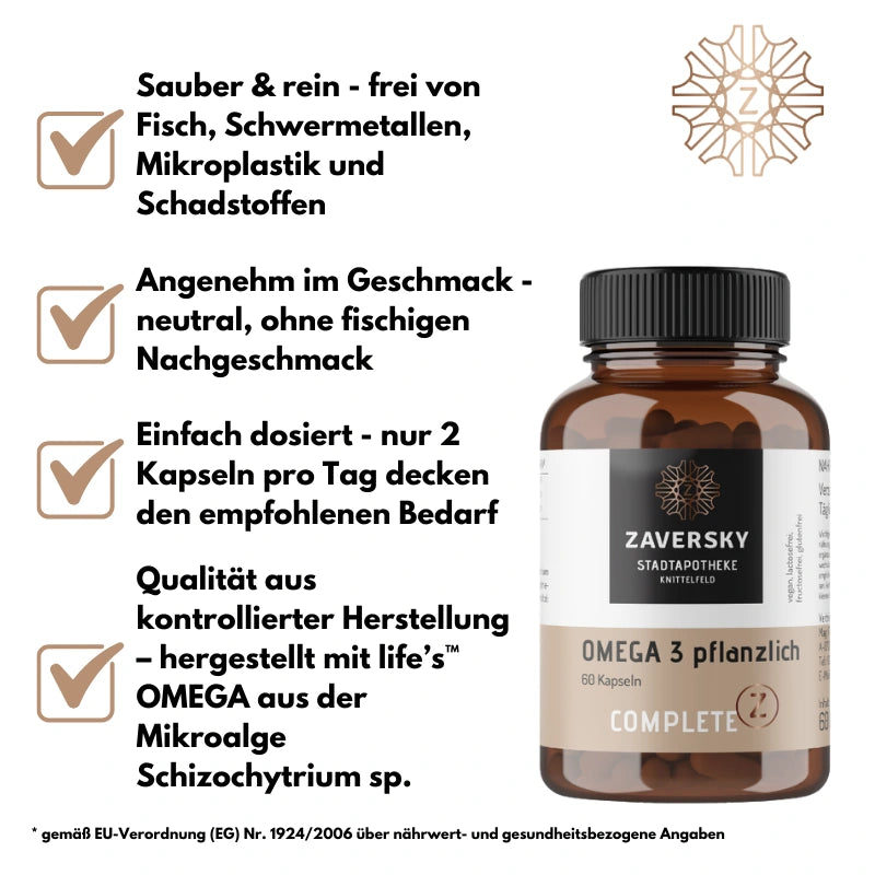 Omega‑3 pflanzlich - Veganes Algenöl mit DHA & EPA bei Apotheke Zaversky