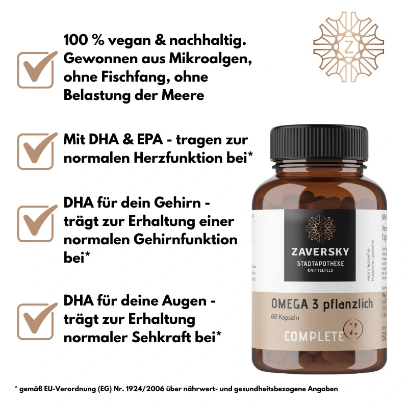 Omega‑3 pflanzlich - Veganes Algenöl mit DHA & EPA bei Apotheke Zaversky